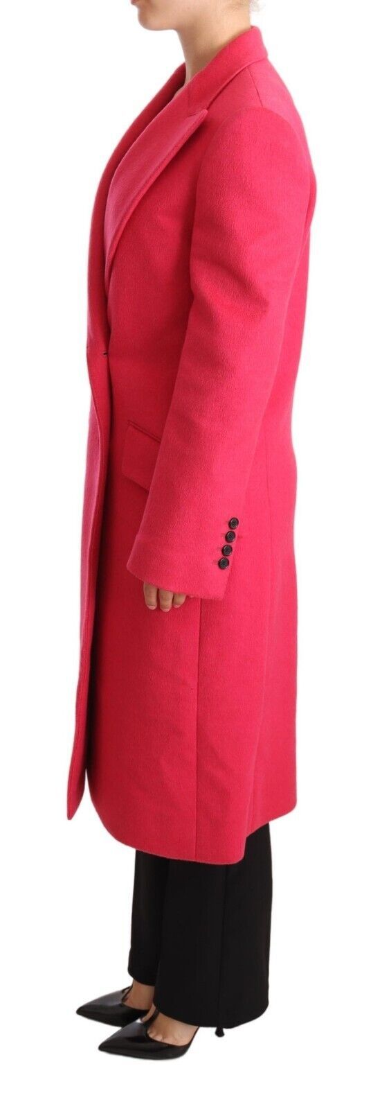 Pink double-breasted trenchcoat jacket by Dolce & Gabbana, shown on a model, featuring classic design and stylish fabric details.