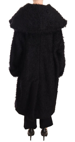 Black mohair fur cape trench coat jacket by Dolce & Gabbana, featuring luxurious fur details and a classic trench style.