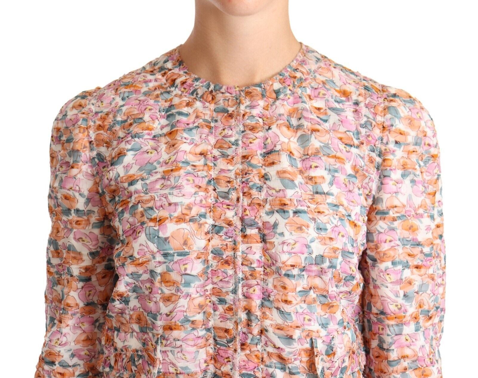 Multicolor floral print silk trench coat jacket by Dolce & Gabbana, featuring a vibrant floral pattern and elegant silk fabric.