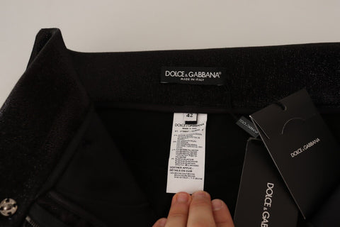 Black silver Lurex thread cotton stretch pants by Dolce & Gabbana with a fitted design and subtle shimmer.