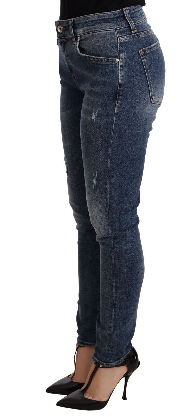 Blue wash skinny denim jeans by Dolce & Gabbana with cotton stretch fabric, fitted style, and classic five-pocket design.