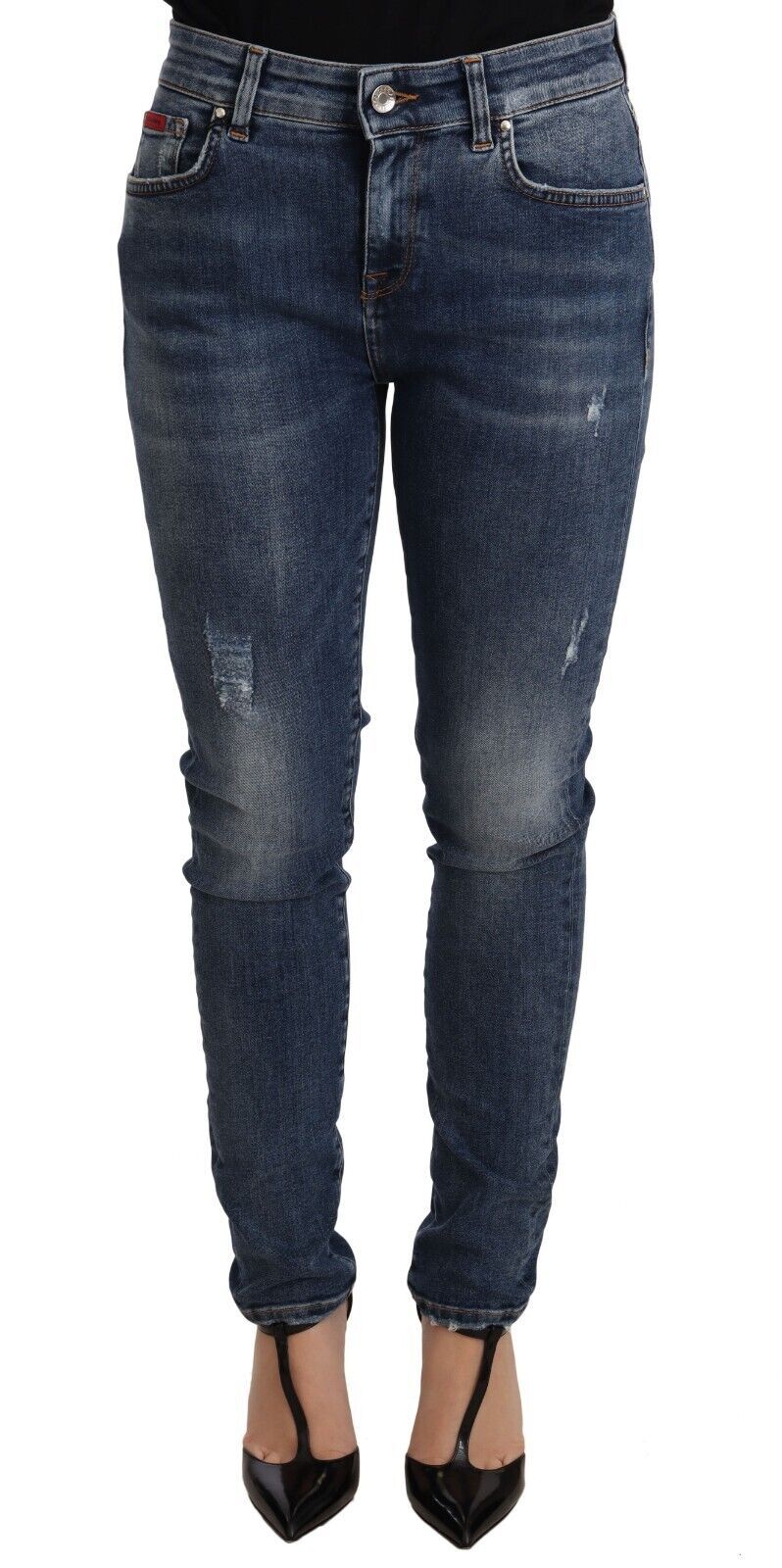 Blue wash skinny denim jeans from Dolce & Gabbana with cotton stretch fabric and fitted silhouette.