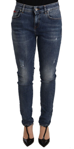 Blue wash skinny denim jeans from Dolce & Gabbana with cotton stretch fabric and fitted silhouette.