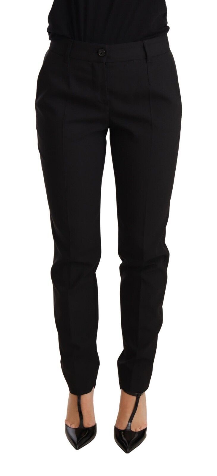 Black tapered women’s trousers made of virgin wool by Dolce & Gabbana, featuring a tailored fit and classic style.