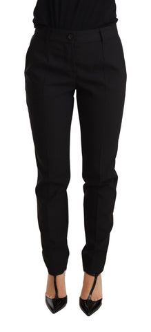 Black tapered women’s trousers made of virgin wool by Dolce & Gabbana, featuring a tailored fit and classic style.