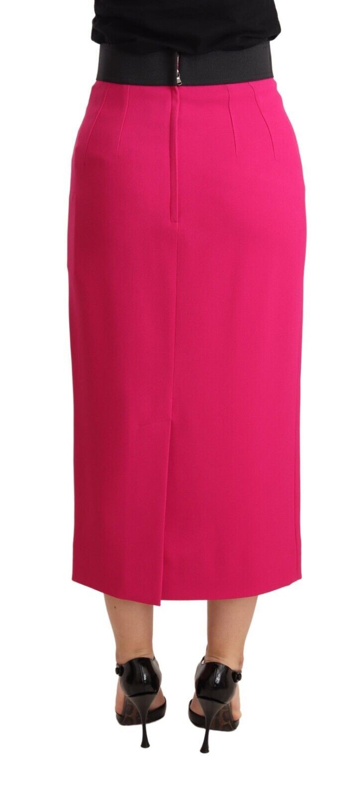 Pink high waist stretch pencil skirt by Dolce & Gabbana, featuring a straight silhouette and fitted design.