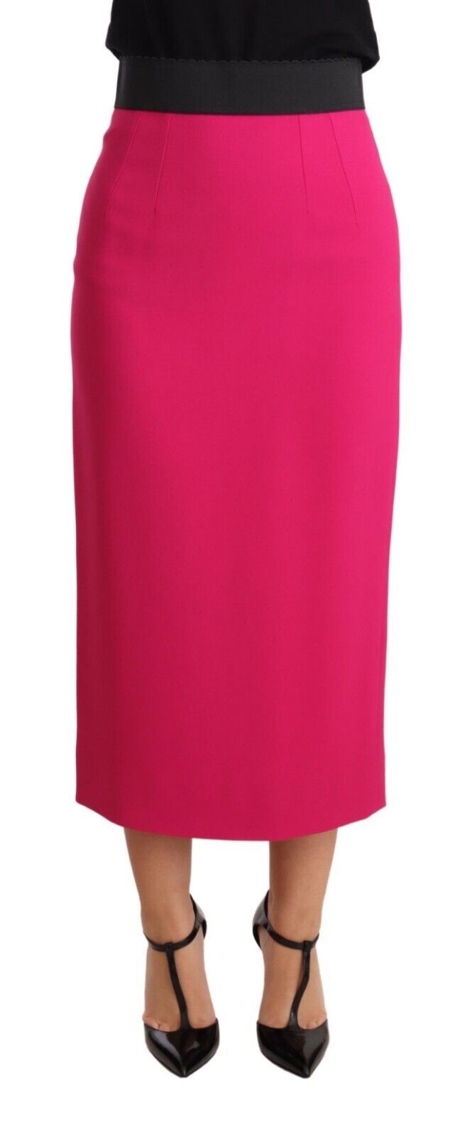Pink high waist stretch pencil skirt by Dolce & Gabbana, with a sleek straight fit and smooth fabric.