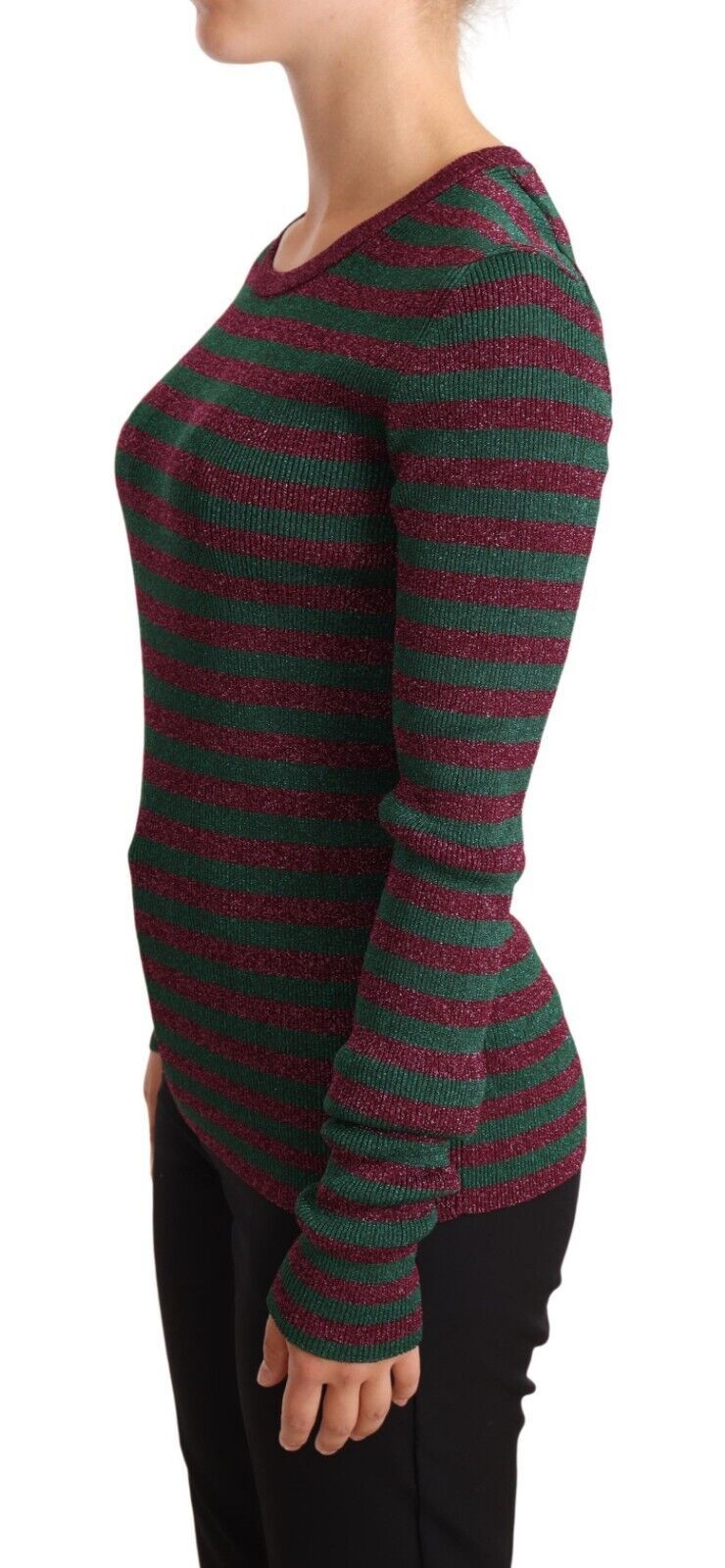 Multicolor striped crew neck pullover sweater by Dolce & Gabbana, featuring vibrant horizontal stripes and classic fit.