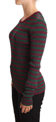 Multicolor striped crew neck pullover sweater by Dolce & Gabbana, featuring vibrant horizontal stripes and classic fit.