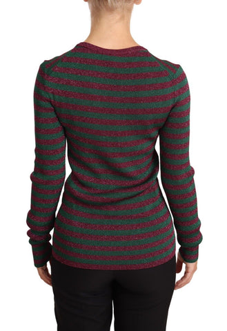 Multicolor striped crew neck sweater by Dolce & Gabbana, featuring vibrant horizontal stripes and classic knit texture.