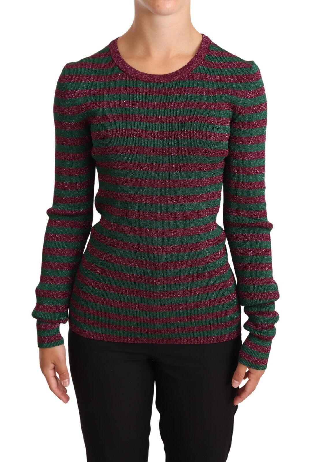 Multicolor striped crew neck pullover sweater by Dolce & Gabbana, featuring vibrant horizontal stripes and a classic fit.