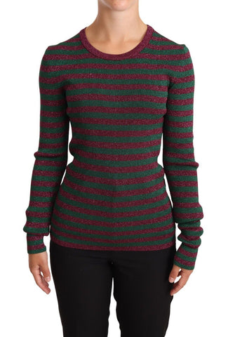 Multicolor striped crew neck pullover sweater by Dolce & Gabbana, featuring vibrant horizontal stripes and a classic fit.