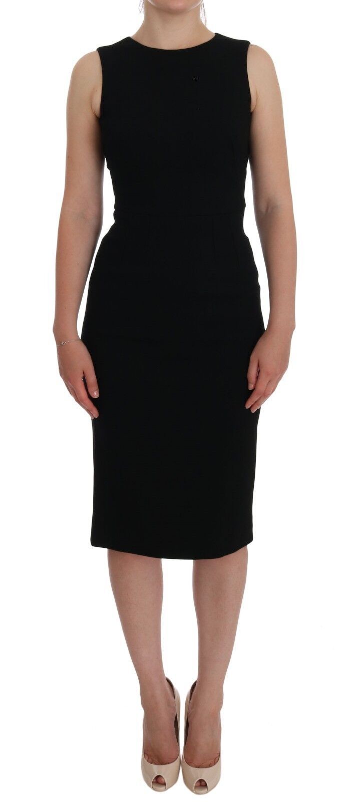 Black stretch crystal sheath gown dress by Dolce & Gabbana, featuring a fitted silhouette with sparkling crystal details.