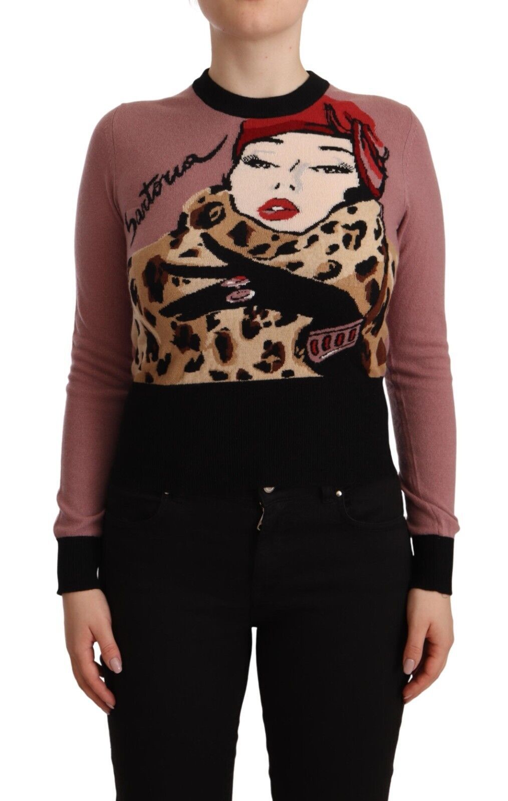 Pink Dolce & Gabbana cashmere crewneck sweater with a soft, cozy fit, styled with long sleeves and ribbed cuffs.