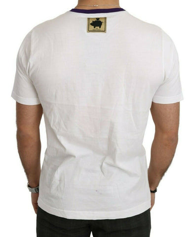 White cotton Super Power Pig T-shirt by Dolce & Gabbana featuring a playful pig graphic on the front.