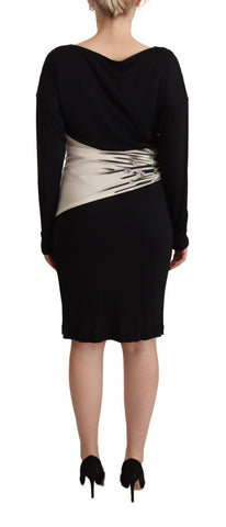 Black and silver sheath knee-length dress by Roberto Cavalli featuring a sleek, fitted design and elegant fabric details.
