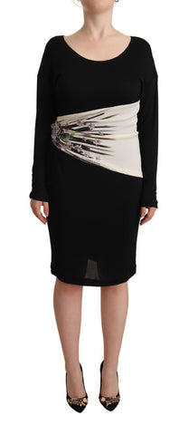 Black silver sheath knee-length dress by Roberto Cavalli, featuring a sleek silhouette and elegant design.