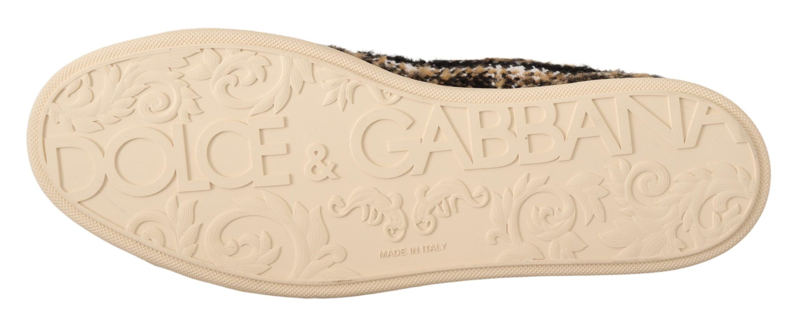 Beige and brown wool cotton high top sneakers by Dolce & Gabbana with laces and stylish design.