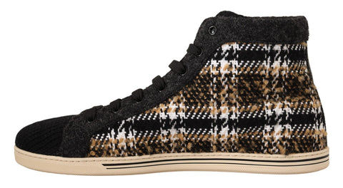 Beige and brown wool cotton high-top sneakers by Dolce & Gabbana with stylish design and comfortable fit.