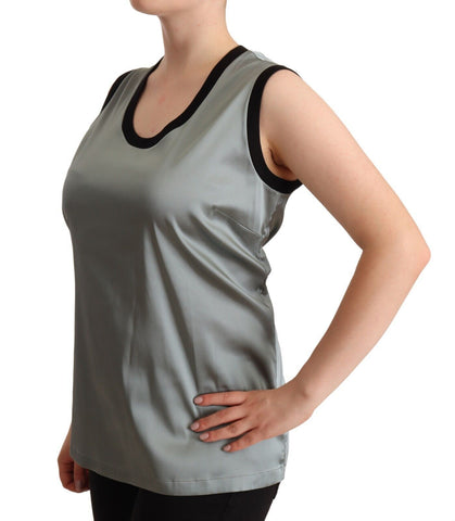 Silver round neck sleeveless casual tank top by Dolce & Gabbana, shown in a close-up image highlighting the fabric and design.