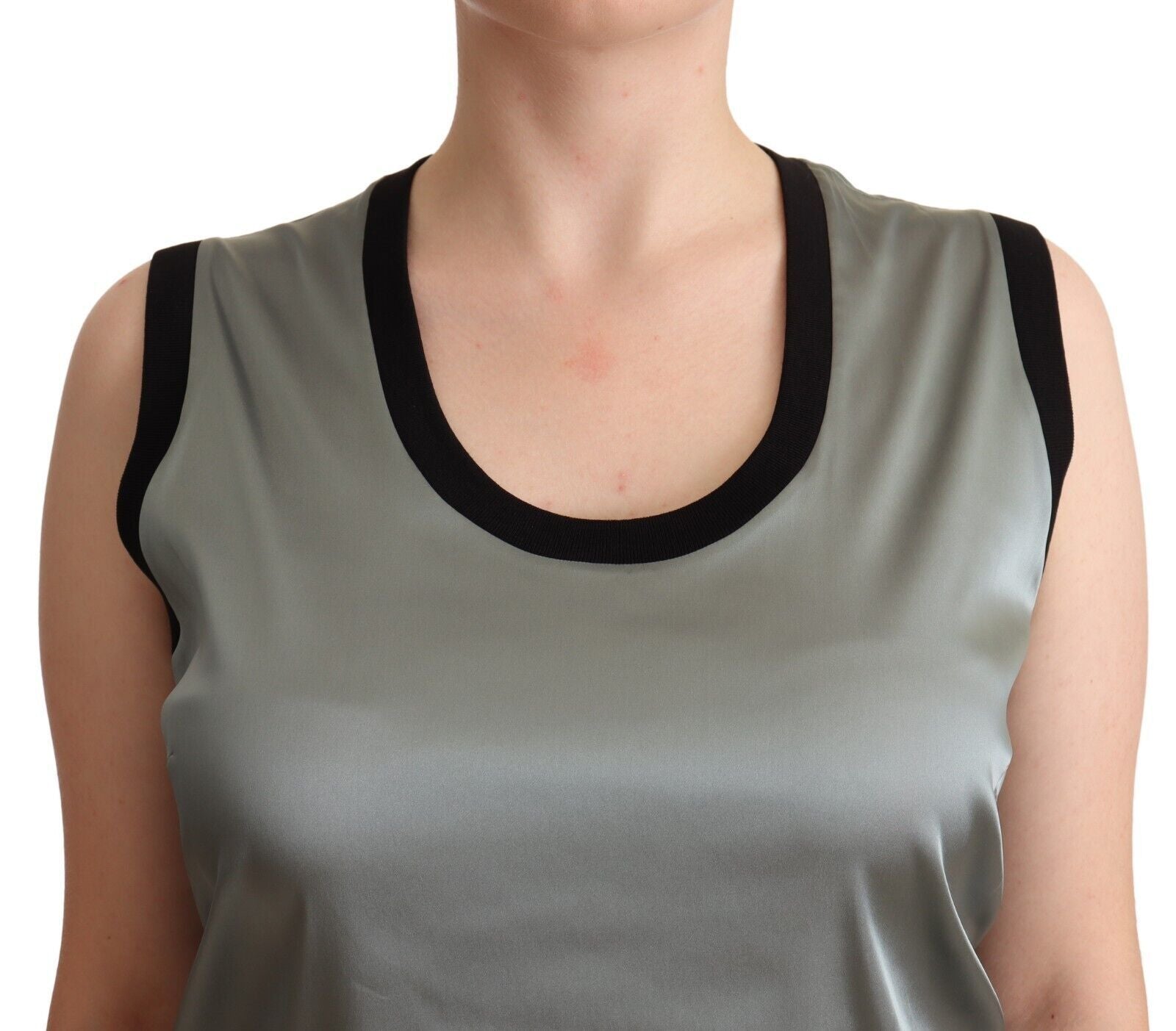 Silver round neck sleeveless casual tank top by Dolce & Gabbana, front view showing smooth fabric and classic fit.