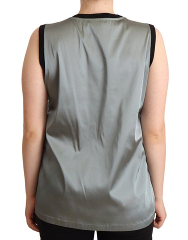 Silver round neck sleeveless casual tank top by Dolce & Gabbana, lightweight fabric, fitted style, shown on a mannequin.