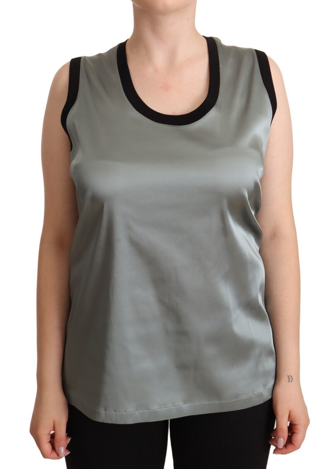 Silver round neck sleeveless casual tank top by Dolce & Gabbana, showing fabric texture and simple sleeveless design.
