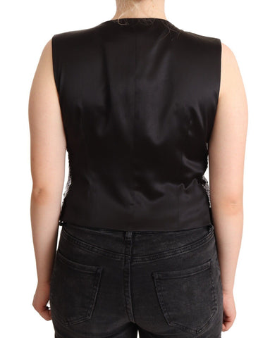 Black sequin V-neck sleeveless vest tank top by Dolce & Gabbana, featuring sparkly sequins and a stylish V-neck design.