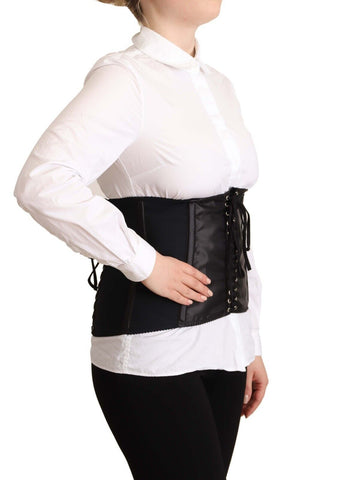 Black Dolce & Gabbana corset belt with stretch waist strap, featuring a fitted, stylish design perfect for waist accentuation.
