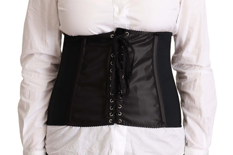 Black Dolce & Gabbana corset belt with stretch waist strap, featuring a fitted design and elegant detailing.