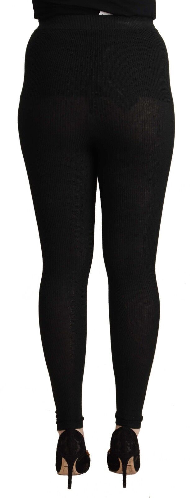 Black cashmere stretch waist tights pants by Dolce & Gabbana, featuring a smooth, fitted design and comfortable waistband.