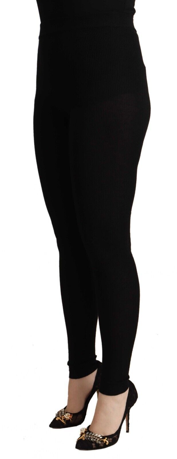 Black cashmere stretch waist tights pants by Dolce & Gabbana, featuring a smooth fit and elegant design.