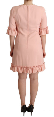 Pink viscose sheath dress with ruffled sleeves by Dolce & Gabbana, featuring a fitted silhouette and elegant design.