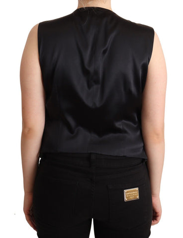 Black sleeveless button-down vest or waistcoat top by Dolce & Gabbana, featuring a tailored fit and classic collar.