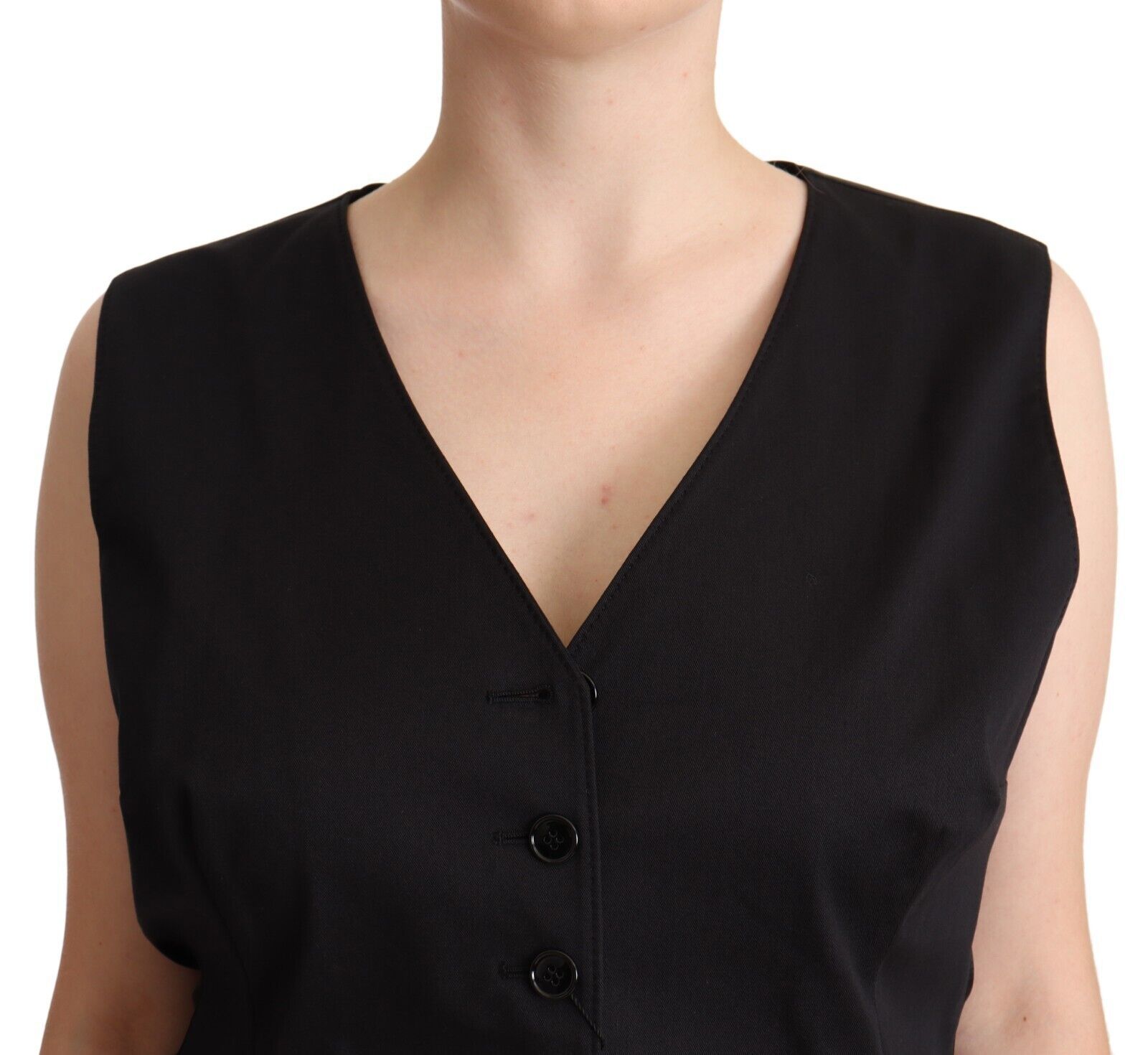 Black sleeveless button-down vest by Dolce & Gabbana, featuring a tailored waistcoat top with front buttons.