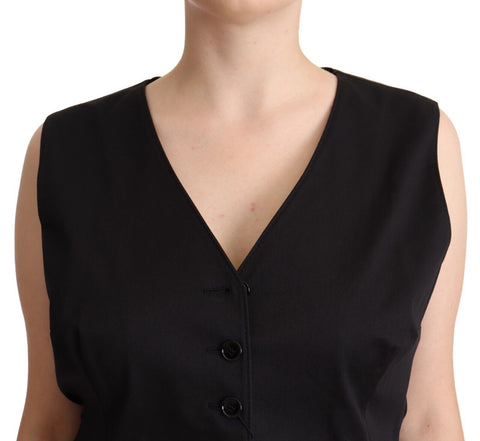 Black sleeveless button-down vest by Dolce & Gabbana, featuring a tailored waistcoat top with front buttons.