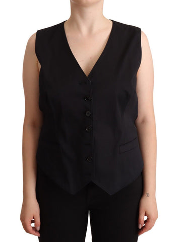 Black sleeveless button-down vest top by Dolce & Gabbana, featuring a tailored fit and classic design.
