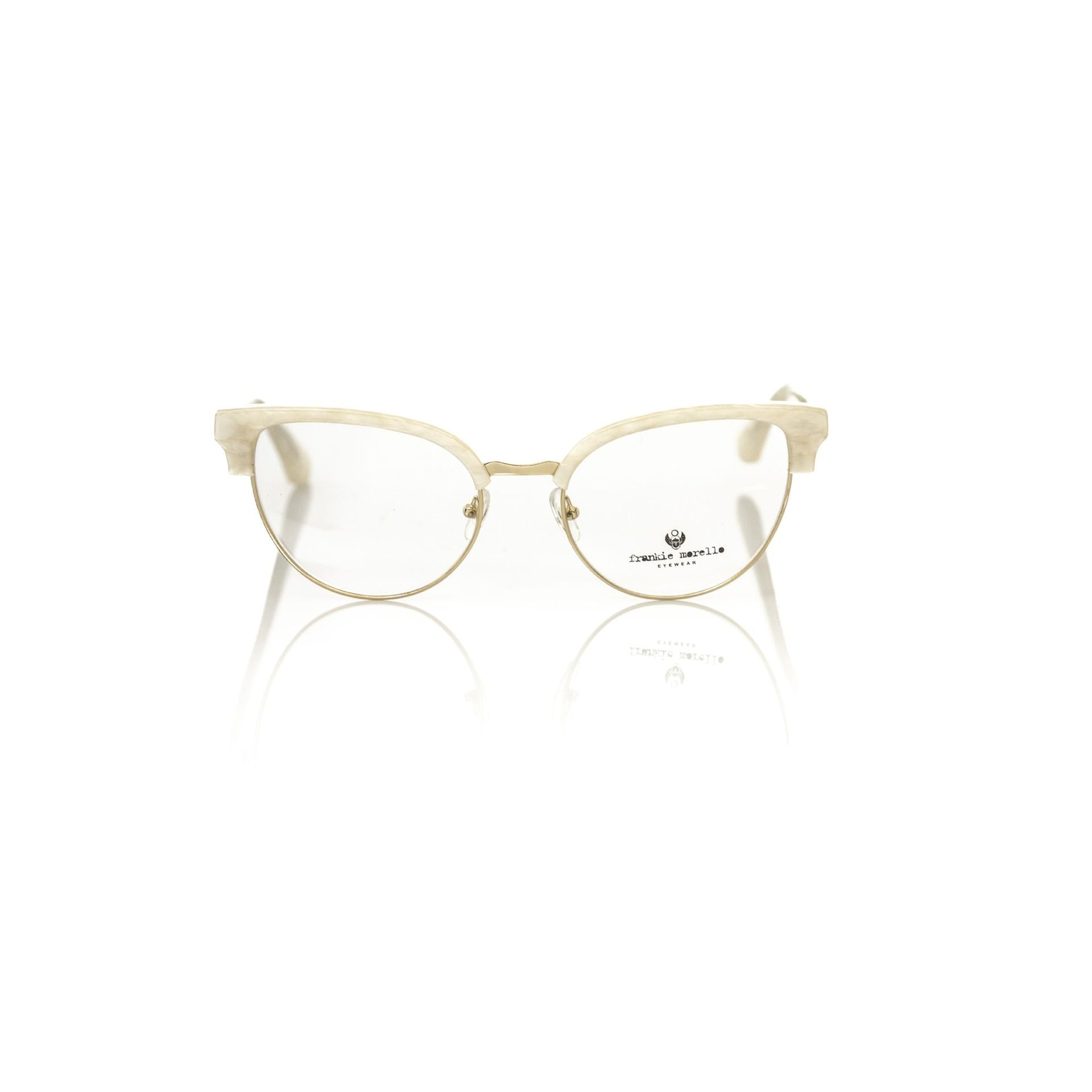 Frankie Morello FEWF8012DV_O453MADREPERLAORO jewelry with mother-of-pearl and gold accents, displayed on a sleek stand
