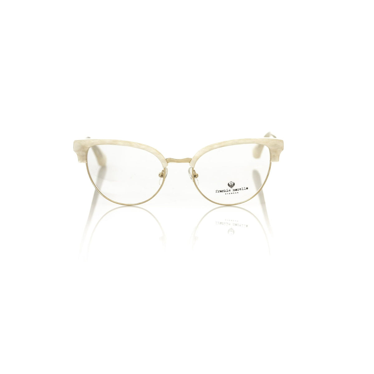 Frankie Morello FEWF8012DV_O453MADREPERLAORO jewelry with mother-of-pearl and gold accents, displayed on a sleek stand