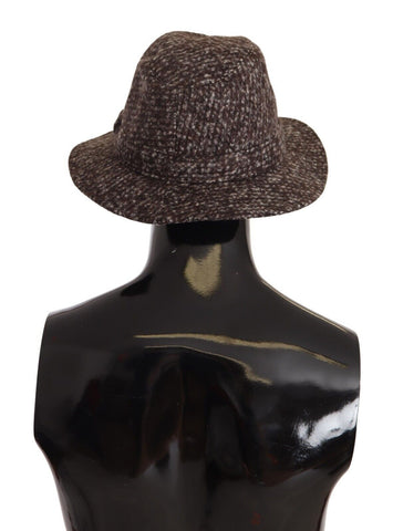 Gray melange blended textured tweed hat by Dolce & Gabbana with a classic rounded crown and brim.