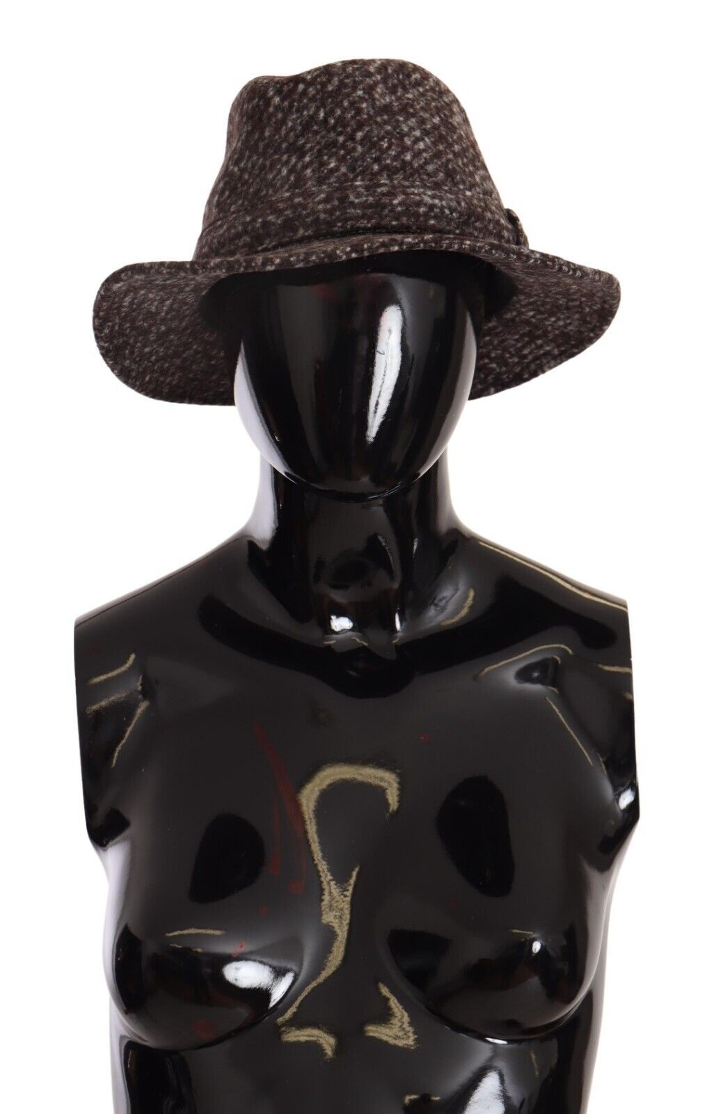 Gray melange blended textured tweed hat by Dolce & Gabbana, showcasing a stylish, classic design with a rounded crown and brim.