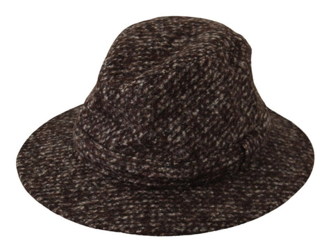 Gray melange blended textured tweed hat by Dolce & Gabbana with classic design and soft fabric, shown on a neutral background.