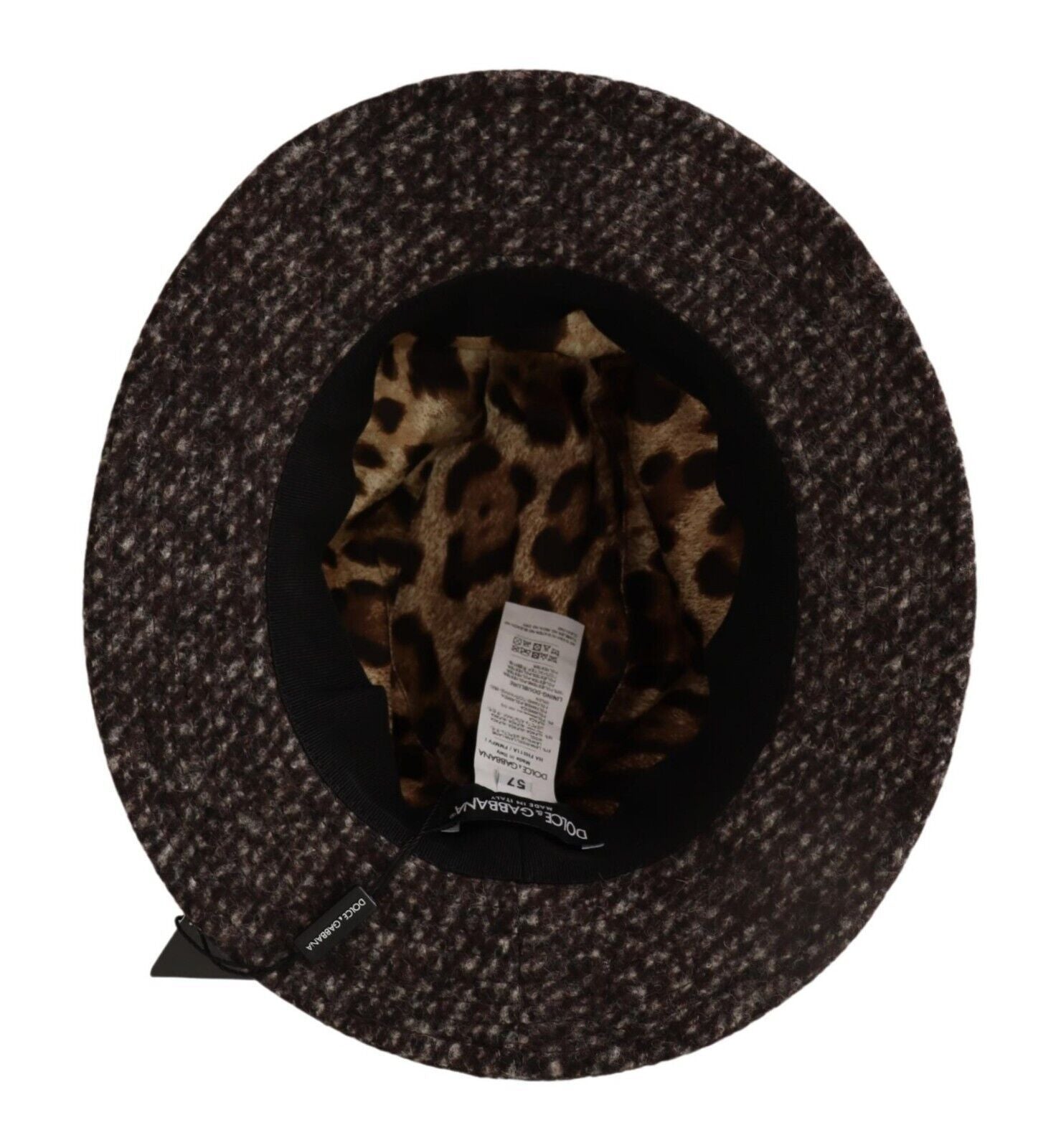 Gray melange blended textured tweed hat by Dolce & Gabbana with classic brim and stylish design.