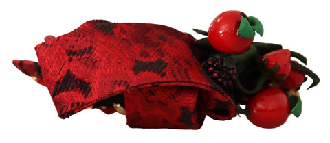Red tiara berry fruit crystal bow hair diadem headband with Dolce & Gabbana branding, featuring sparkling crystals and decorative bow design.