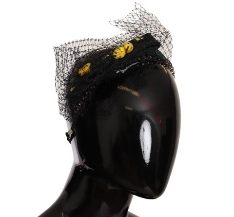 Silver tiara headband with crystal and black mesh fruits design, elegant Dolce & Gabbana diadem for special occasions