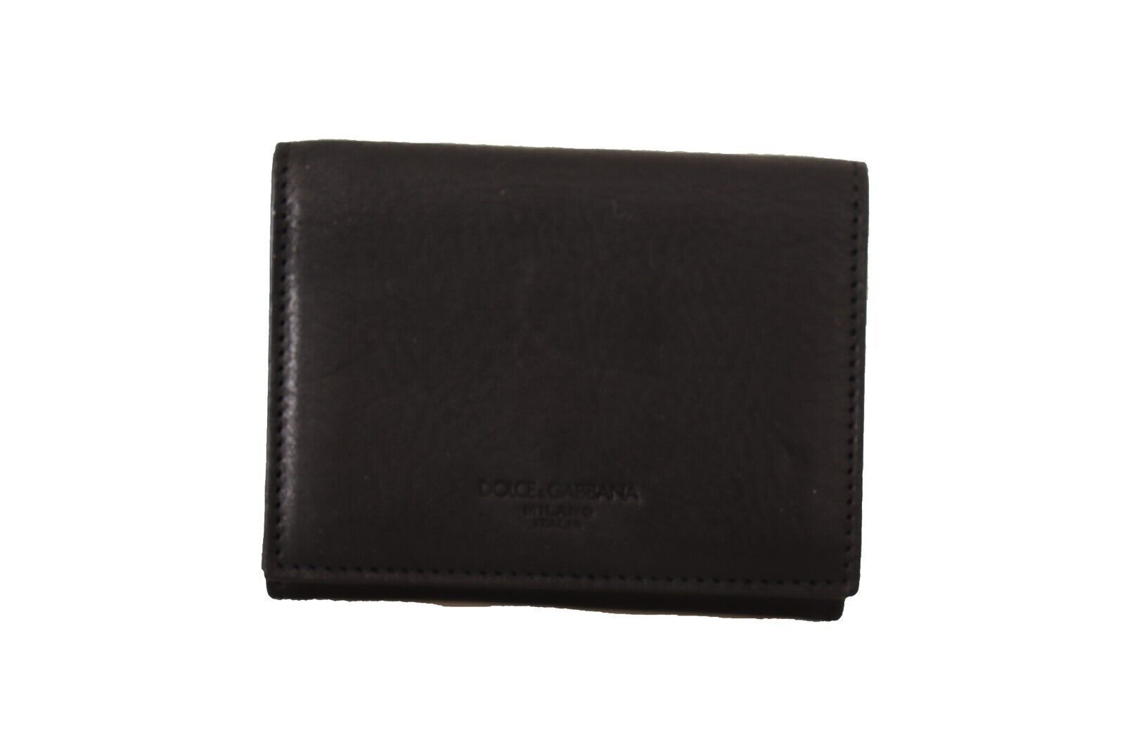 Black leather Dolce & Gabbana trifold purse with belt and multi-kit wallet, featuring detailed stitching and sleek design.
