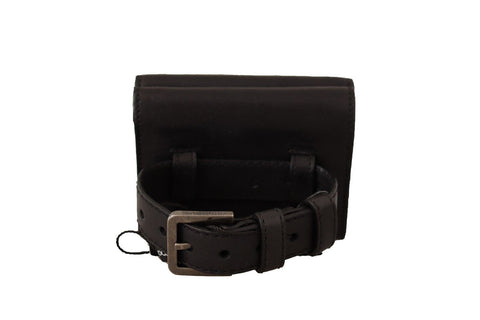 Black leather Dolce & Gabbana tri-fold purse belt with multi-compartment wallet and card slots, stylish and functional accessory.