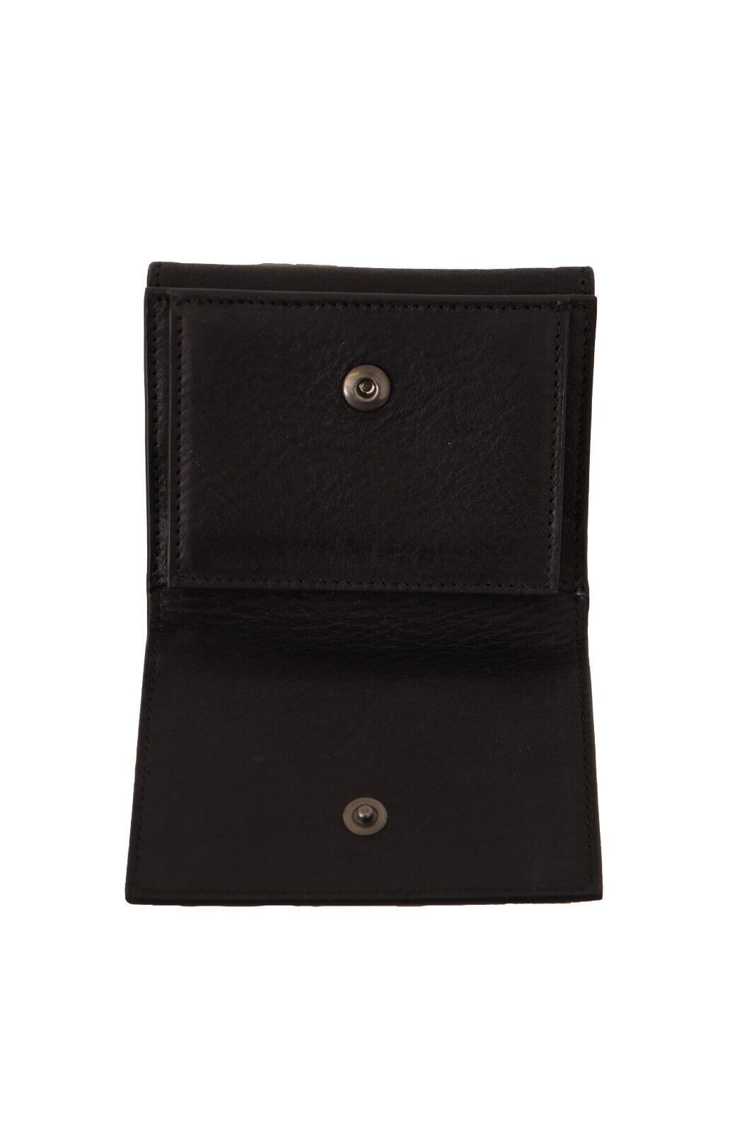 Black leather trifold purse belt wallet by Dolce & Gabbana, featuring multiple compartments and a sleek design.