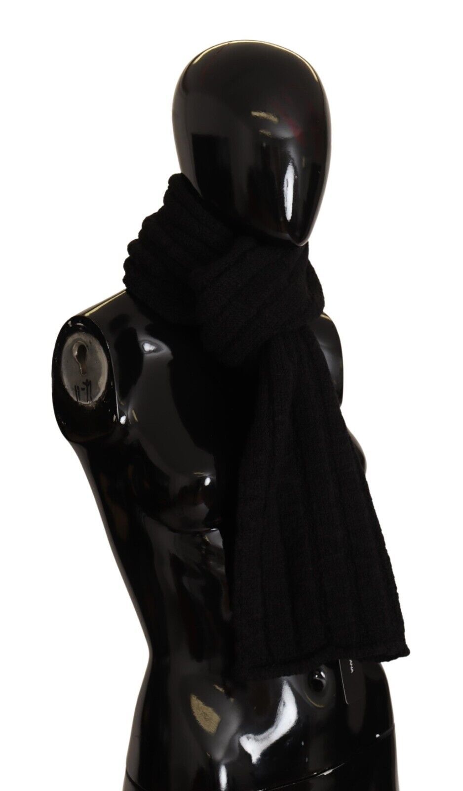 Black Virgin Wool knitted unisex warmer shawl scarf by Dolce & Gabbana, showing a close-up of the textured knit fabric.