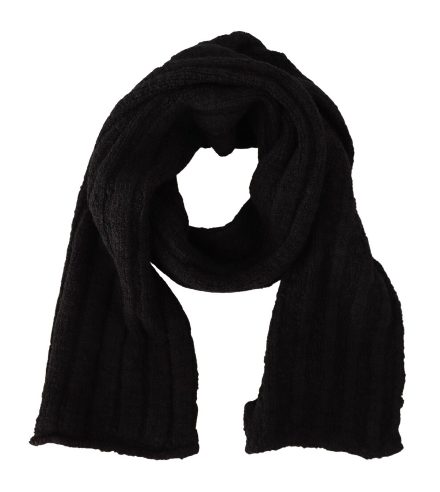 Black virgin wool knitted unisex warmer shawl scarf by Dolce & Gabbana, featuring a cozy, textured knit design.